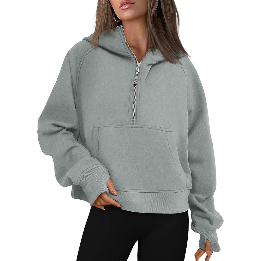 Hooded  zipped and thickened hoodie for women