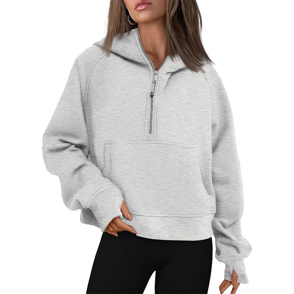 Hooded  zipped and thickened hoodie for women