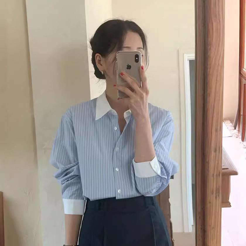 Striped shirt blouse for women