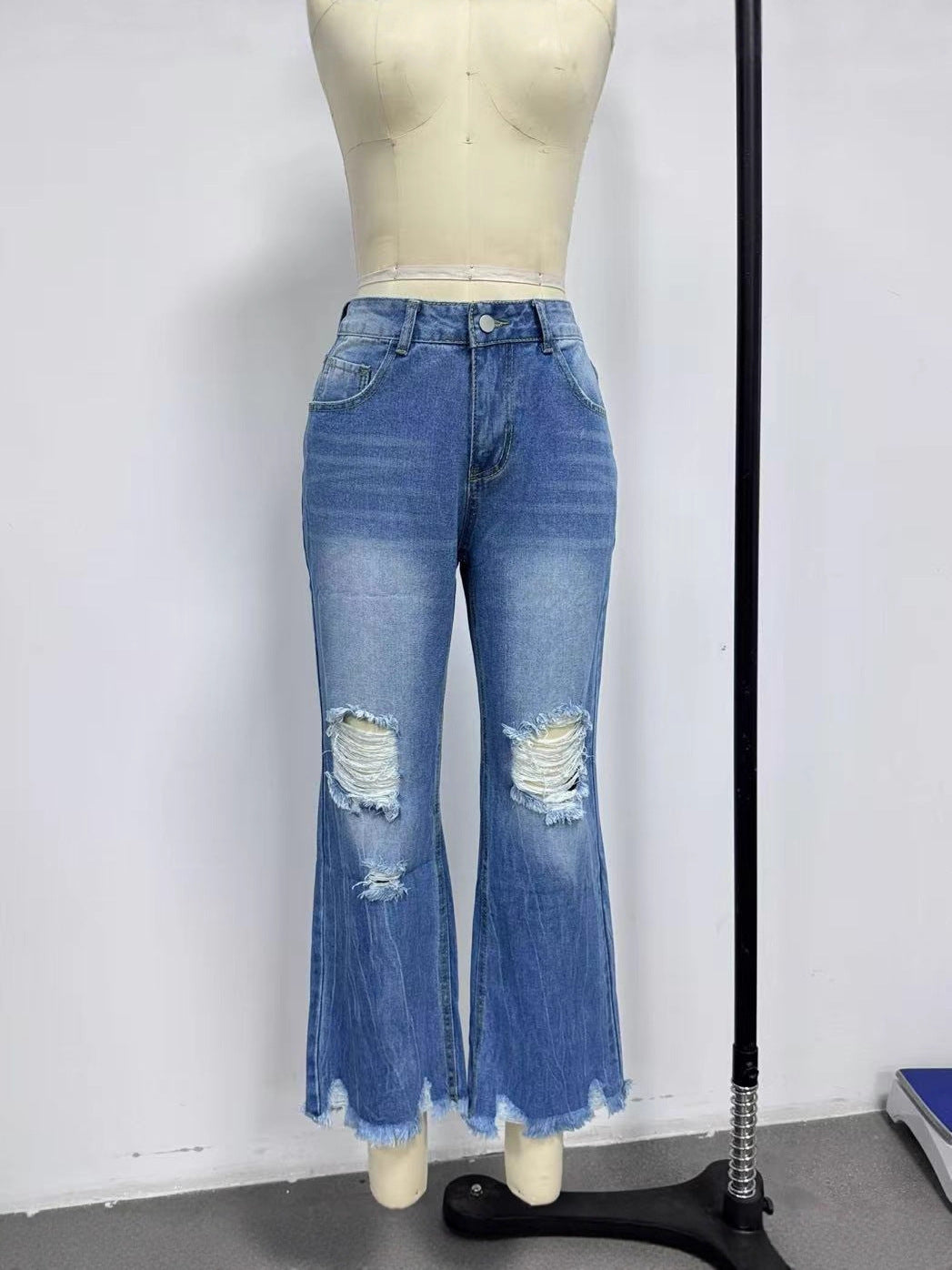 Ripped Tassel Washed Wide Leg Jeans