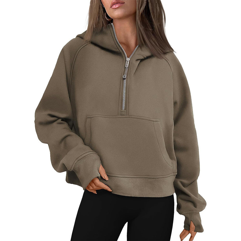 Hooded  zipped and thickened hoodie for women