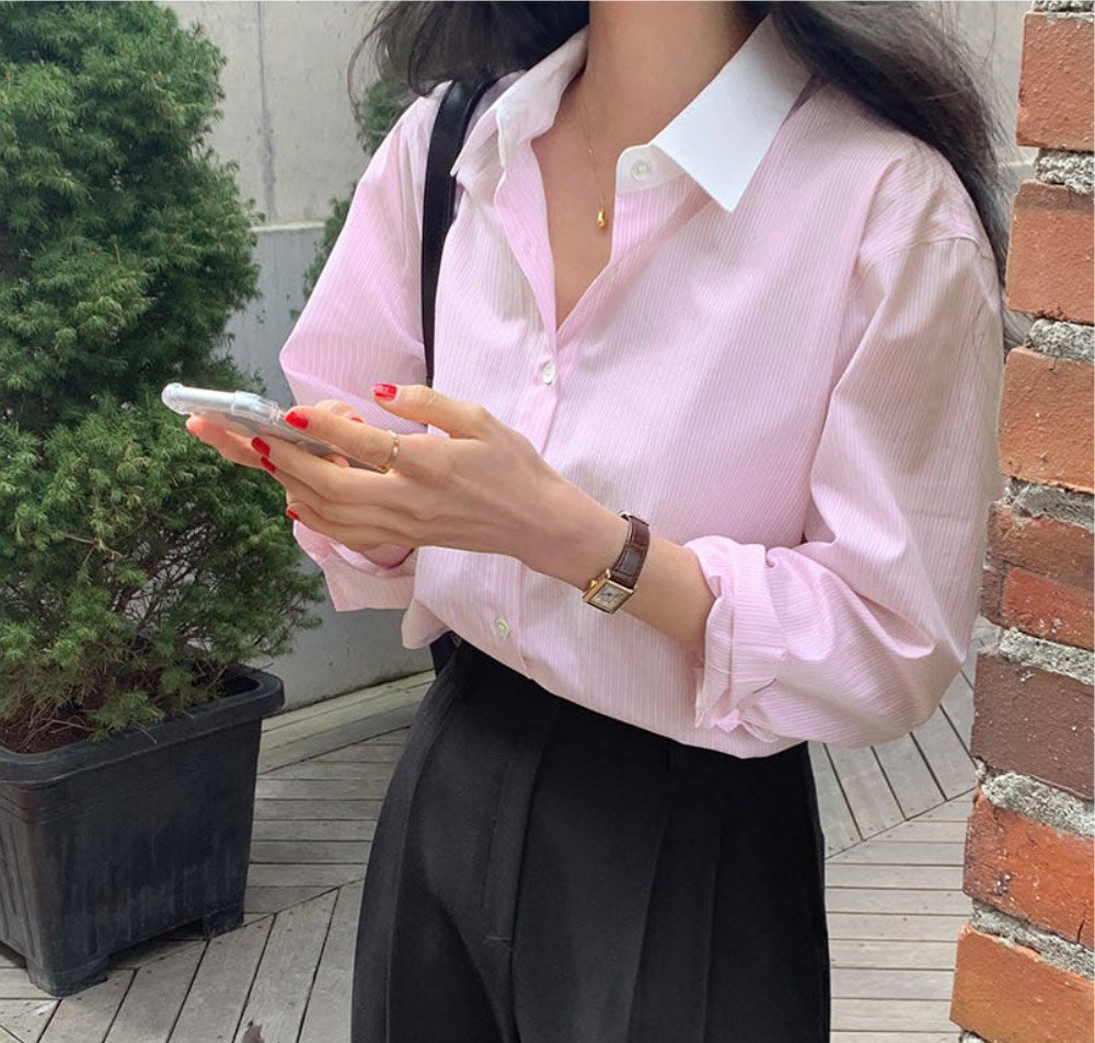 Striped shirt blouse for women