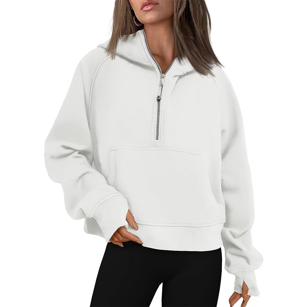 Hooded  zipped and thickened hoodie for women