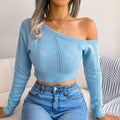 Off-the-shoulder long-sleeved knitted sweater