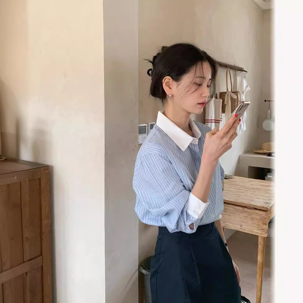 Striped shirt blouse for women