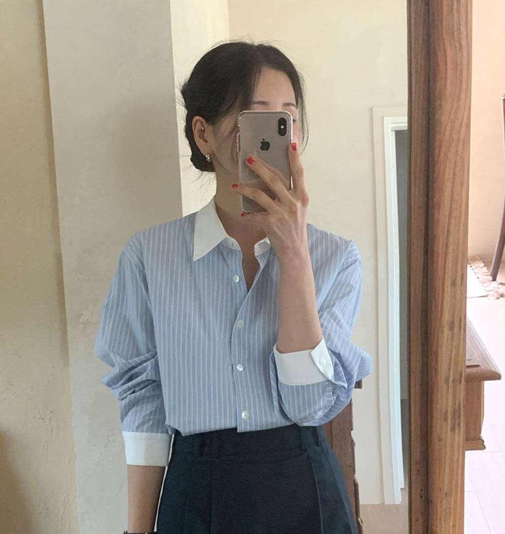 Striped shirt blouse for women