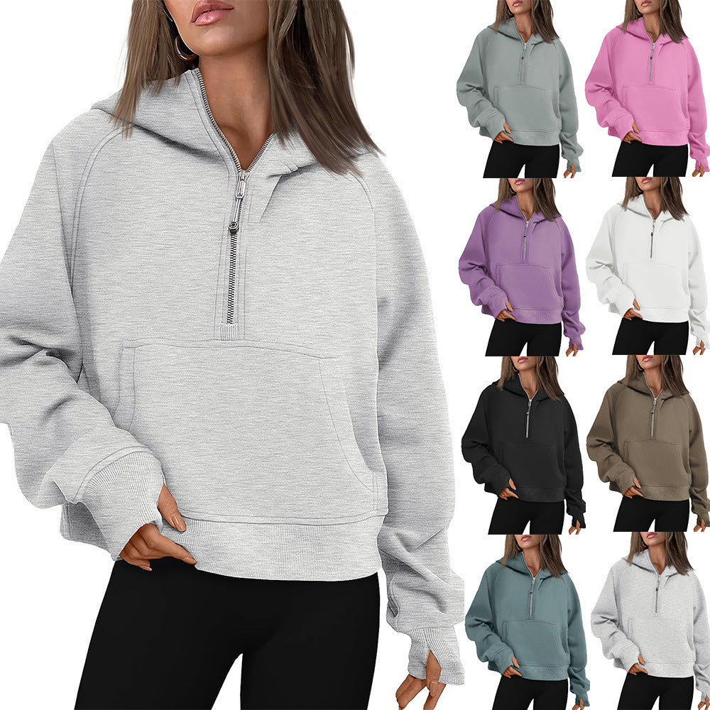 Hooded  zipped and thickened hoodie for women